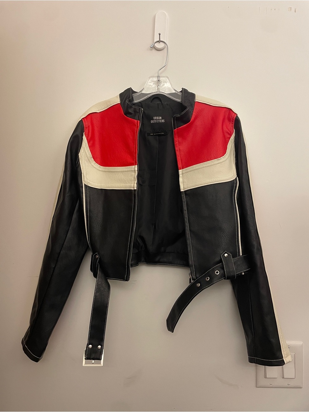 Urban Outfitters Black, Red & White Leather Moto Jacket size M - Picture 4 of 11